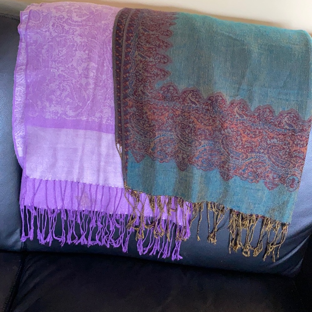 Two fringed scarves/shawl wraps